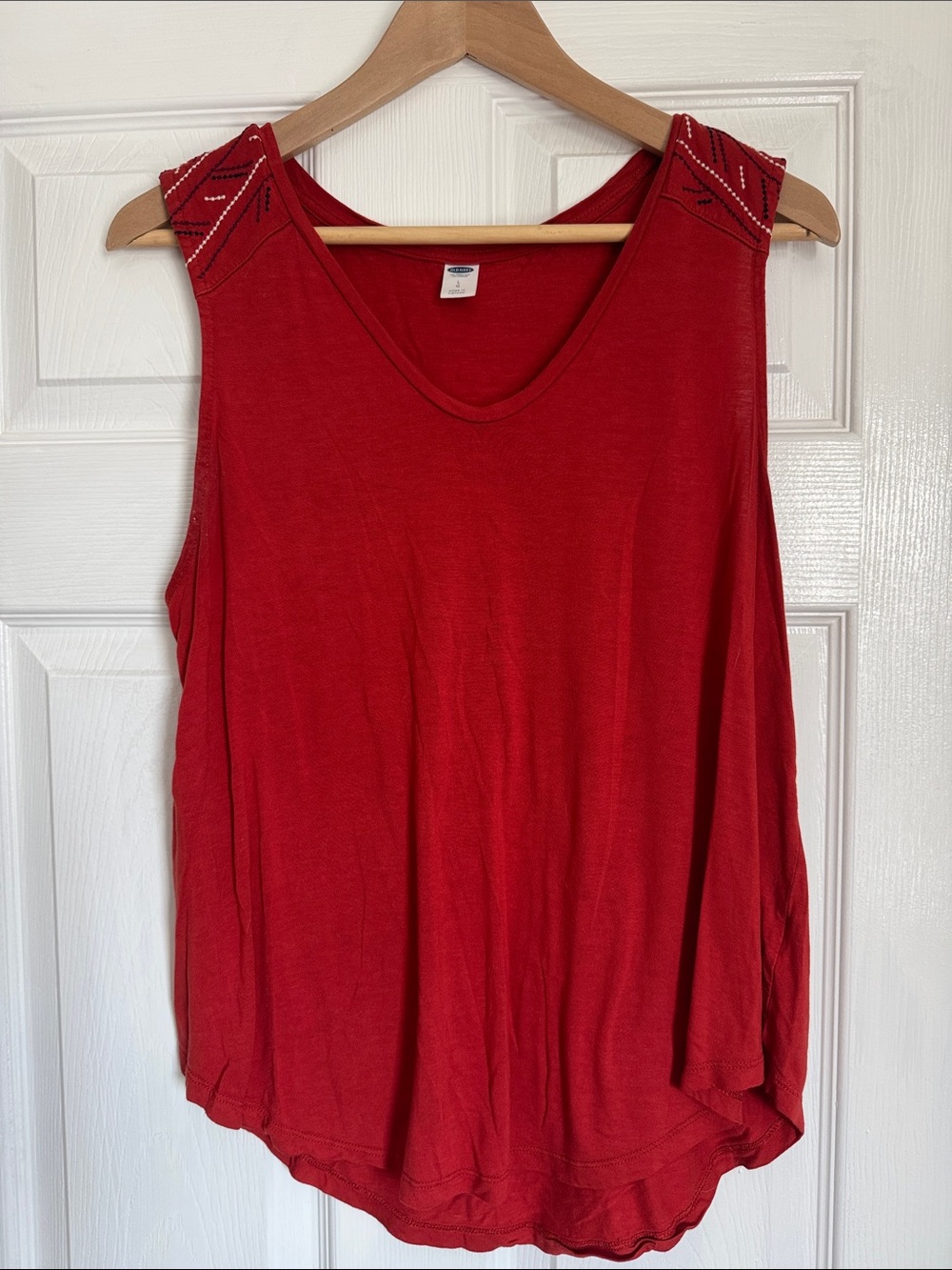 Old Navy Red Sleeveless V-Neck Tank with Beaded Shoulder Detail